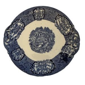 Circa Mid 1800 Franz Ant Mehlem Bonn Malta Germany Flow Blue Two Handle Plate